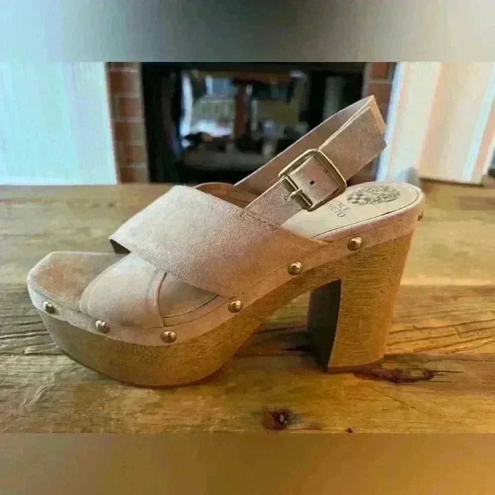 Vince Camuto Jenevya Slingback Platform Sandal~ Tan Suede~10